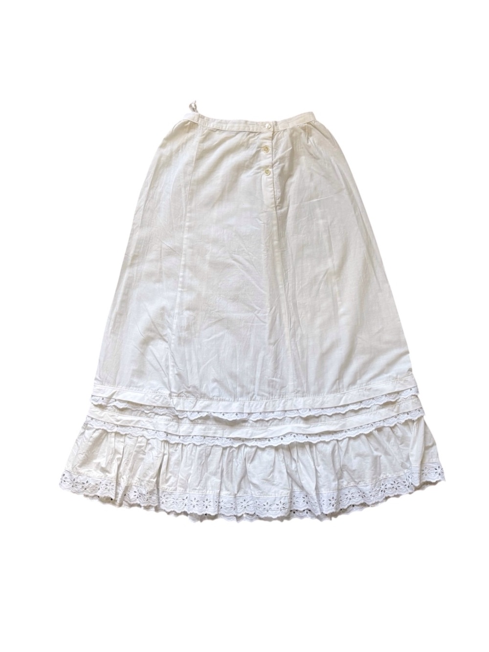 Vintage 70s White Cream Cottagecore Prairie Midi Skirt Lace Boho Edwardian 0